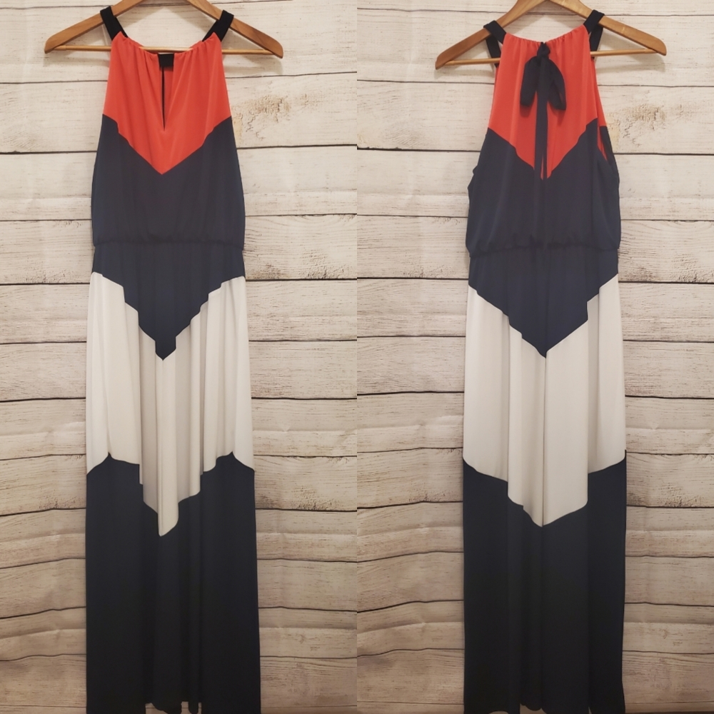Vince Camuto Multicolor Chevron Print Maxi Dress, Size 8